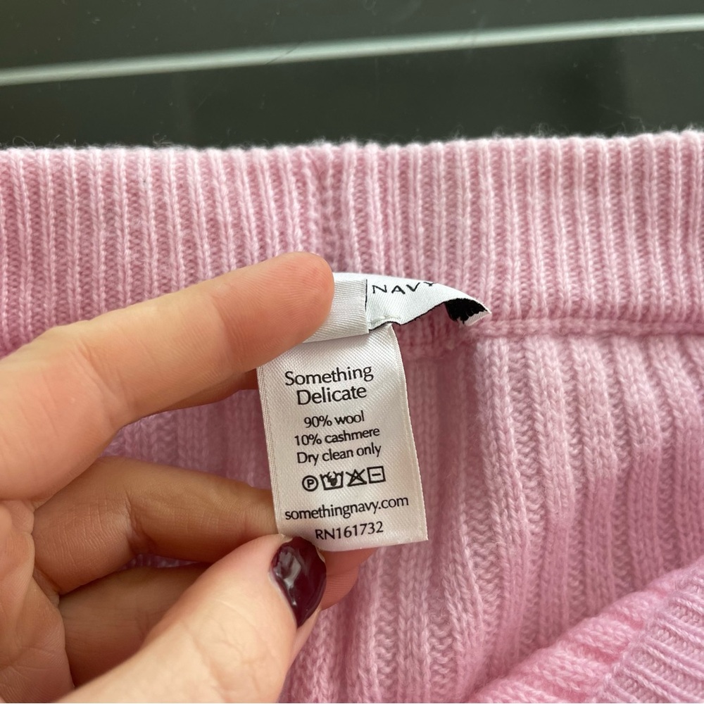 Something Navy Ribbed Knitted Split Flare Pants T… - image 5